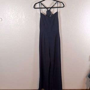 Trixxi Navy Wide Leg Lace Back Formal Wear Jumpsuit Size M NWT